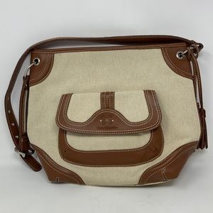 Stone Mountain beige canvas brown leather purse adjustable strap